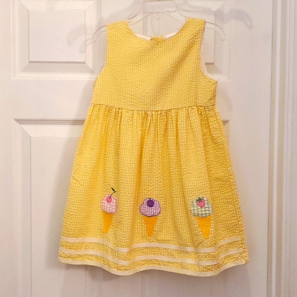 Little Bitty Yellow & White Gingham Sleeveless Seersucker Ice Cream Dress
